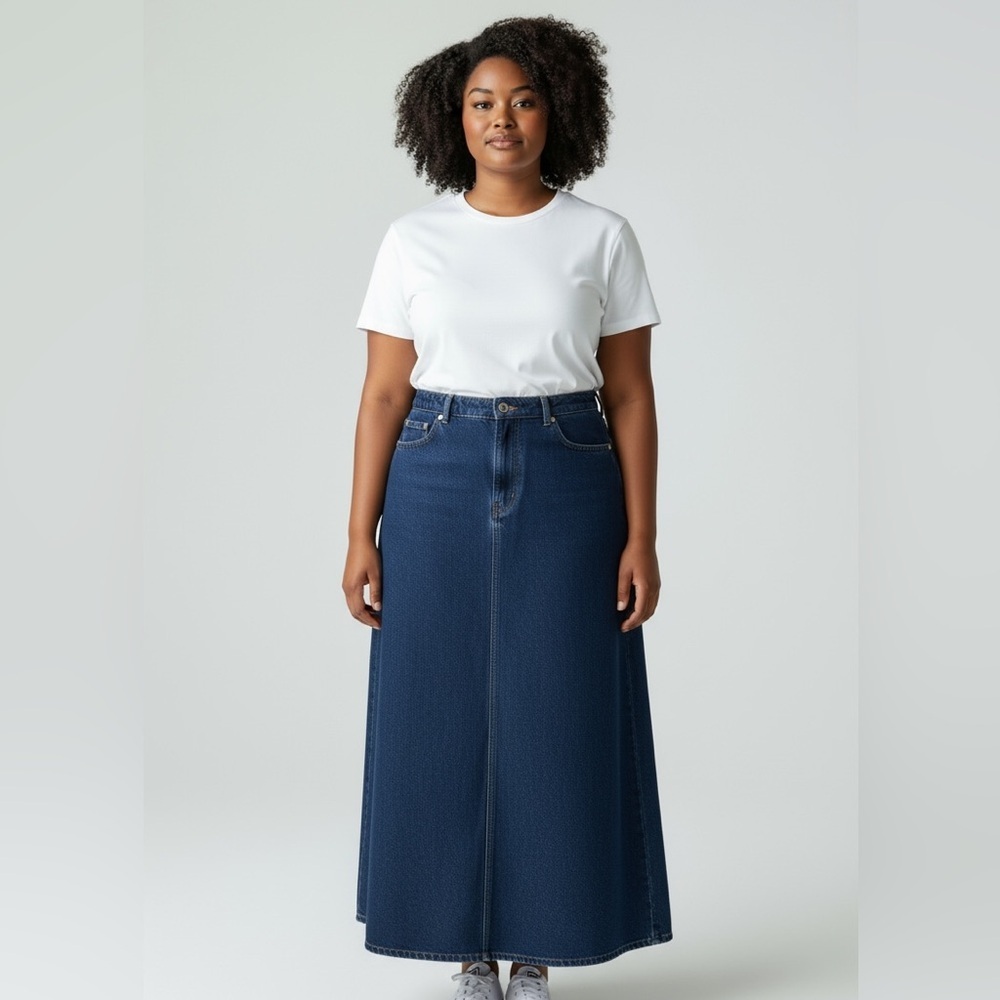 VTG Liz Claiborne Denim Maxi Skirt Western Equestrian Boho Dark Wash Blue Sz 14
